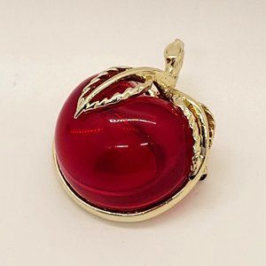 Scarf or Brooch Jewelry, with beautiful red crystal and Gold Coloring, Apple